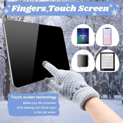 JenPen 4 Pcs Winter Hat Scarf and Gloves Set for Women Include Ear Cover Cold Weather Scarf Hat Knit Beanie Gloves - 5