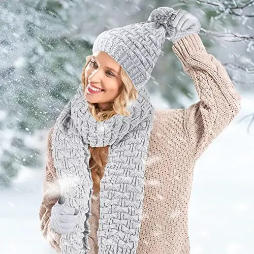 Women Winter Hats Scarf and Gloves Set for Women Including Ear Covers Cold Weather Scarves Hats Knit Beanie Scarf Glove - 6