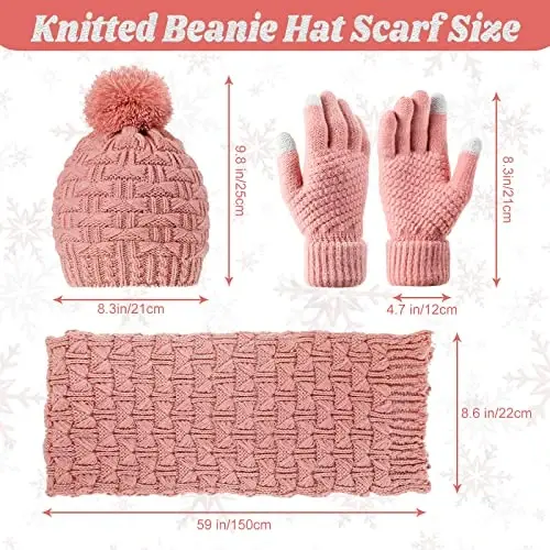 JenPen 4 Pcs Winter Hat Scarf and Gloves Set for Women Include Ear Cover Cold Weather Scarf Hat Knit Beanie Gloves - 2