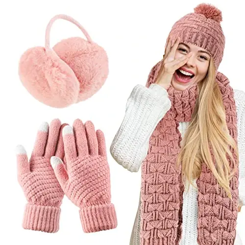 Women Winter Hats Scarf and Gloves Set for Women Including Ear Covers Cold Weather Scarves Hats Knit Beanie Scarf Glove - 1