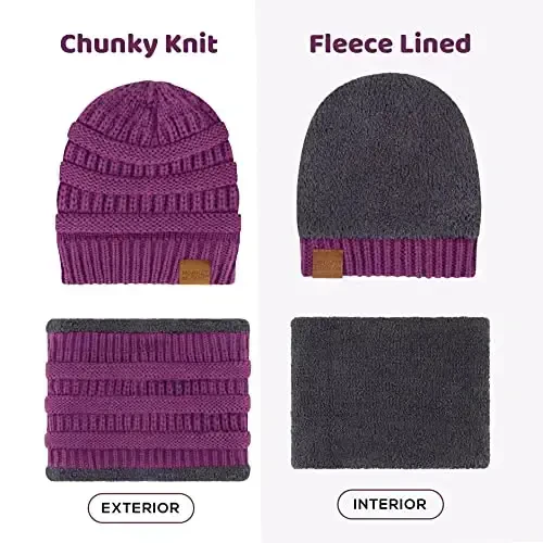 Winter Hat Fleece Lined Neck Warmer Scarf and Gloves Set for Women Knit Beanie Winter Gloves and Scarves Cold Weather - 4