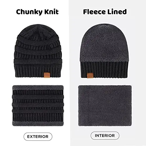 Winter Hat Fleece Lined Neck Warmer Scarf and Gloves Set for Women Knit Beanie Winter Gloves and Scarves Cold Weather - 5