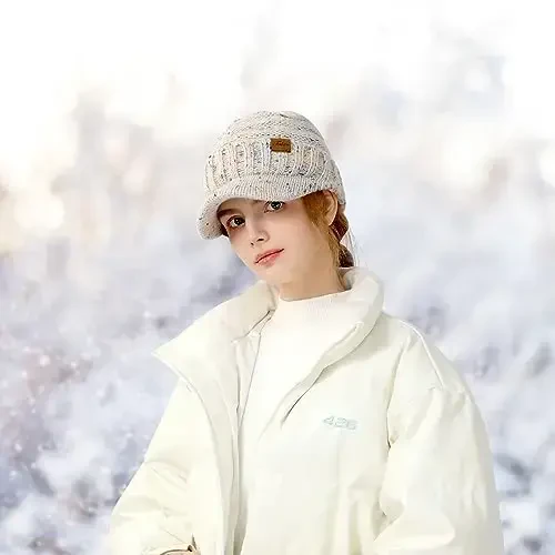 Winter Hats for Women - Thick Warm Stylish Knit Beanie Hat, Soft Stretch Cute Womens Winter Hats with Visor - 1