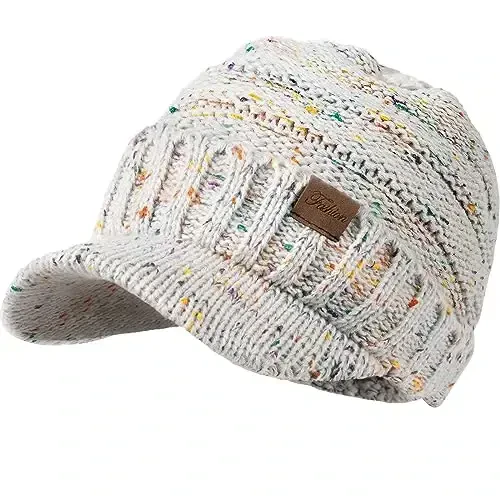 Winter Hats for Women - Thick Warm Stylish Knit Beanie Hat, Soft Stretch Cute Womens Winter Hats with Visor - 2