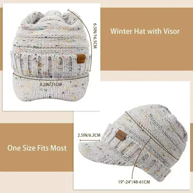 Winter Hats for Women - Thick Warm Stylish Knit Beanie Hat, Soft Stretch Cute Womens Winter Hats with Visor - 4