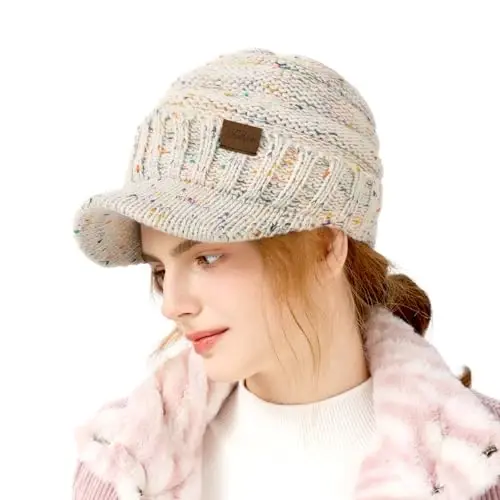 Winter Hats for Women - Thick Warm Stylish Knit Beanie Hat, Soft Stretch Cute Womens Winter Hats with Visor - 2