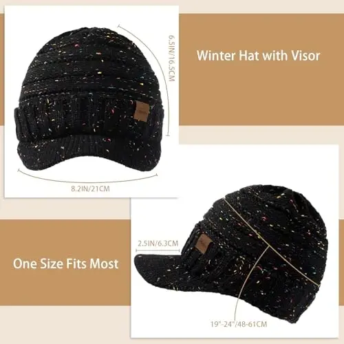 Winter Hats for Women - Thick Warm Stylish Knit Beanie Hat, Soft Stretch Cute Womens Winter Hats with Visor - 3