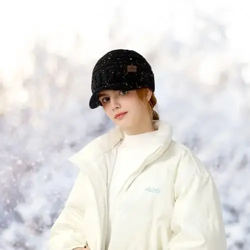 Winter Hats for Women - Thick Warm Stylish Knit Beanie Hat, Soft Stretch Cute Womens Winter Hats with Visor - 7