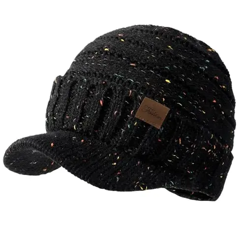 Winter Hats for Women - Thick Warm Stylish Knit Beanie Hat, Soft Stretch Cute Womens Winter Hats with Visor - 1