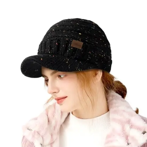 Winter Hats for Women - Thick Warm Stylish Knit Beanie Hat, Soft Stretch Cute Womens Winter Hats with Visor - CLOTHIRILY (1)