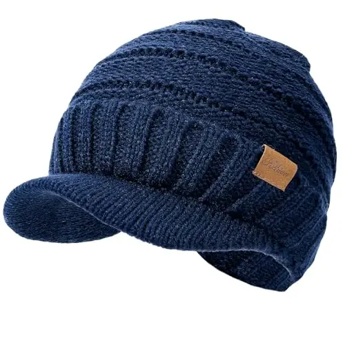 Winter Hats for Women - Thick Warm Stylish Knit Beanie Hat, Soft Stretch Cute Womens Winter Hats with Visor - CLOTHIRILY