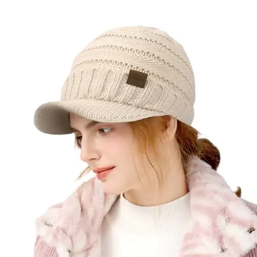 Winter Hats for Women - Thick Warm Stylish Knit Beanie Hat, Soft Stretch Cute Womens Winter Hats with Visor - CLOTHIRILY (1)