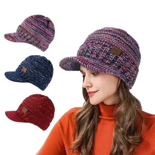 Winter Hats for Women - Thick Warm Stylish Knit Beanie Hat, Soft Stretch Cute Womens Winter Hats with Visor - 6