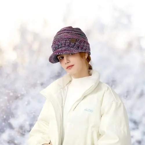 Winter Hats for Women - Thick Warm Stylish Knit Beanie Hat, Soft Stretch Cute Womens Winter Hats with Visor - 7
