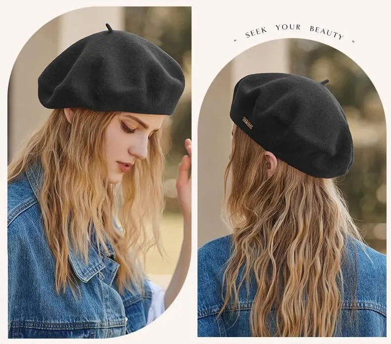 Classic Wool Berets for Women,Stylish French Beret Hats for Women Girls Lady Painters Hat - 6