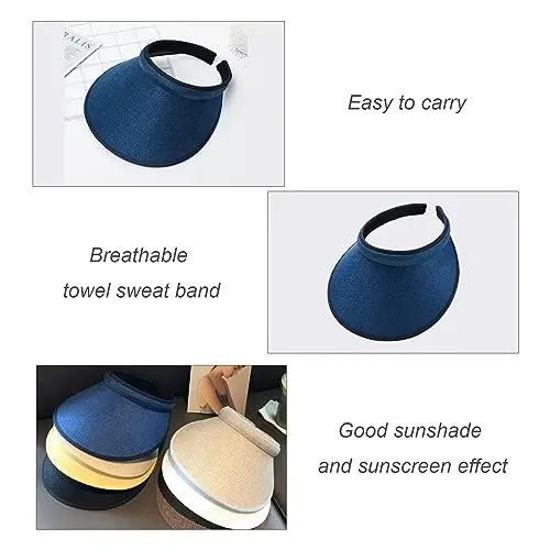 jecvxor Cloth Covered Slip-On Visor for Women, Adjustable Cap Sports Sun Visors for Men - 5