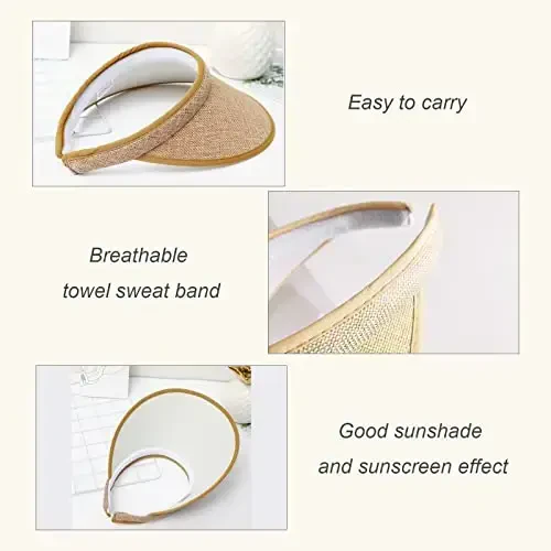 jecvxor Cloth Covered Slip-On Visor for Women, Adjustable Cap Sports Sun Visors for Men - 6