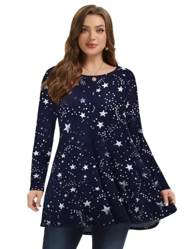 LARACE Plus Size Tunic Tops Long Sleeve Shirts for Women Swing Flowy Loose Fit Clothes for Leggings - 3
