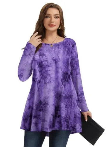 LARACE Plus Size Tunic Tops Long Sleeve Shirts for Women Swing Flowy Loose Fit Clothes for Leggings - 4