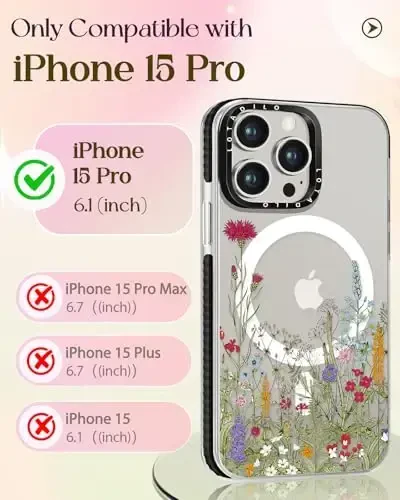 Lotadilo for iPhone 15 Pro Case for Women - Girls Kawaii Design Compatible with Magsafe Magnetic Ring Holder Stand Flowers Plants Phone Covers Aesthetic Girly TPU Funda for 15 Pro - LOTADILO (1)