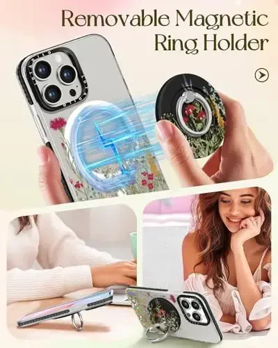 Lotadilo for iPhone 15 Pro Case for Women - Girls Kawaii Design Compatible with Magsafe Magnetic Ring Holder Stand Flowers Plants Phone Covers Aesthetic Girly TPU Funda for 15 Pro - 4