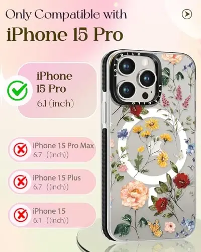 Lotadilo for iPhone 15 Pro Case for Women - Girls Kawaii Design Compatible with Magsafe Magnetic Ring Holder Stand Retro Flower Phone Covers Aesthetic Girly TPU Funda for 15 Pro - 2