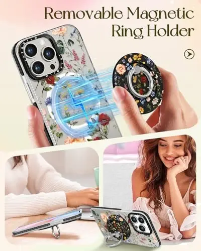 Lotadilo for iPhone 15 Pro Case for Women - Girls Kawaii Design Compatible with Magsafe Magnetic Ring Holder Stand Retro Flower Phone Covers Aesthetic Girly TPU Funda for 15 Pro - 4