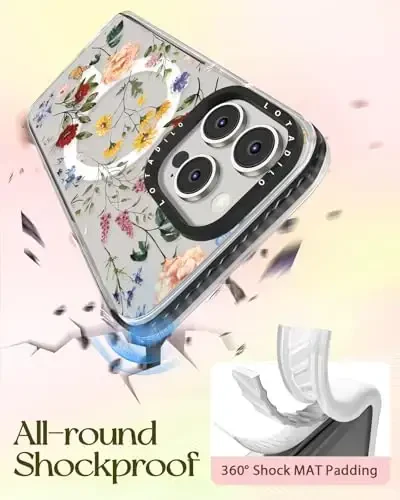 Lotadilo for iPhone 15 Pro Case for Women - Girls Kawaii Design Compatible with Magsafe Magnetic Ring Holder Stand Retro Flower Phone Covers Aesthetic Girly TPU Funda for 15 Pro - 6