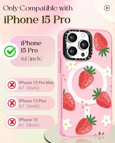 Kadınlar için Lotadilo iPhone 15 Pro Kılıfı - Kız Çocuk Kawaii Tasarımı Magsafe Manyetik Halka Tutucu Standı ile Uyumlu Çilek Çiçek Telefon Kılıfları Estetik Kız TPU Funda 15 Pro - 2