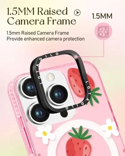 Kadınlar için Lotadilo iPhone 15 Pro Kılıfı - Kız Çocuk Kawaii Tasarımı Magsafe Manyetik Halka Tutucu Standı ile Uyumlu Çilek Çiçek Telefon Kılıfları Estetik Kız TPU Funda 15 Pro - 3