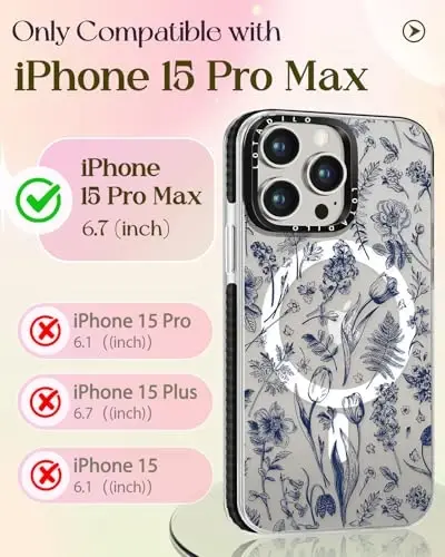 Kadınlar için Lotadilo iPhone 15 Pro Max Kılıfı - Kız Çocuk Sevimli Tasarım Magsafe Manyetik Yüzük Tutucu Stand Çizgi Çiçek Telefon Kılıfları Estetik Kız TPU Funda 15 Pro Max için - 7