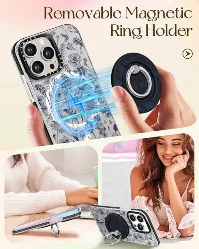 Kadınlar için Lotadilo iPhone 15 Pro Max Kılıfı - Kız Çocuk Sevimli Tasarım Magsafe Manyetik Yüzük Tutucu Stand Çizgi Çiçek Telefon Kılıfları Estetik Kız TPU Funda 15 Pro Max için - 10