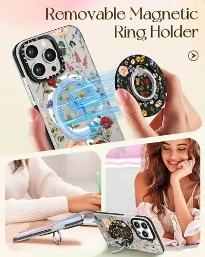 Kadınlar için Lotadilo iPhone 15 Pro Max Kılıfı - Sevimli Kawaii Tasarımlı Kızlar Magsafe Manyetik Halka Tutucu Stand Retro Çiçek Telefon Kapakları Estetik Kız TPU Funda 15 Pro Max ile Uyumlu - 9