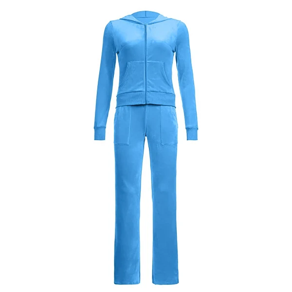 Lovskoo 2 Piece Outfits Velour Tracksuit for Women Zip Up Hoodie Velvet Crop Jacket and Bell Bottoms Long Pants with Pockets Jogging Sweatsuit Workout Sets Sky Blue- - 6