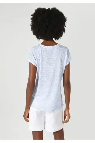 Regular Fit Yuvarlak Yaka Kadın Mavi Kısa Kol Tişört - COLIN’S (1)