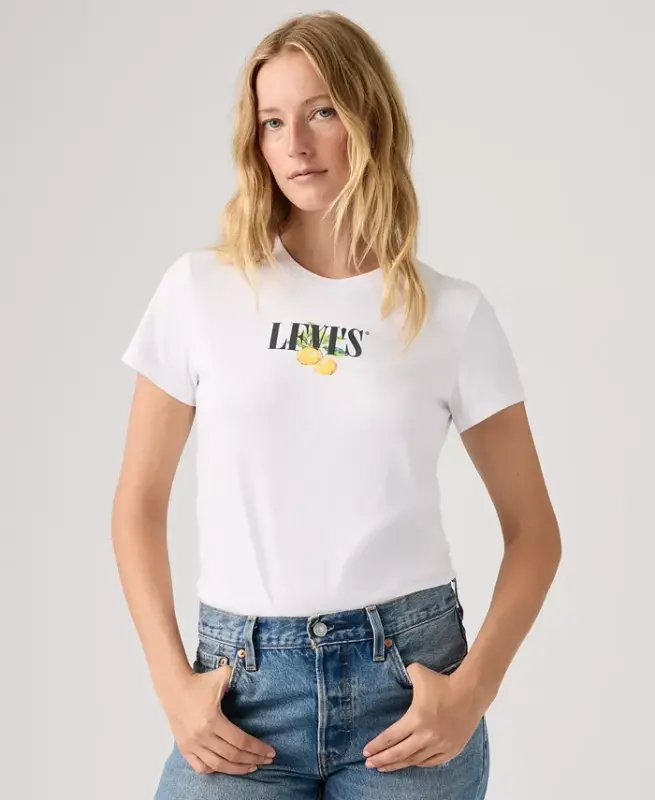 Women's Perfect Graphic Logo Cotton T-Shirt - P2_disco Lemons Bright White - LEVI'S