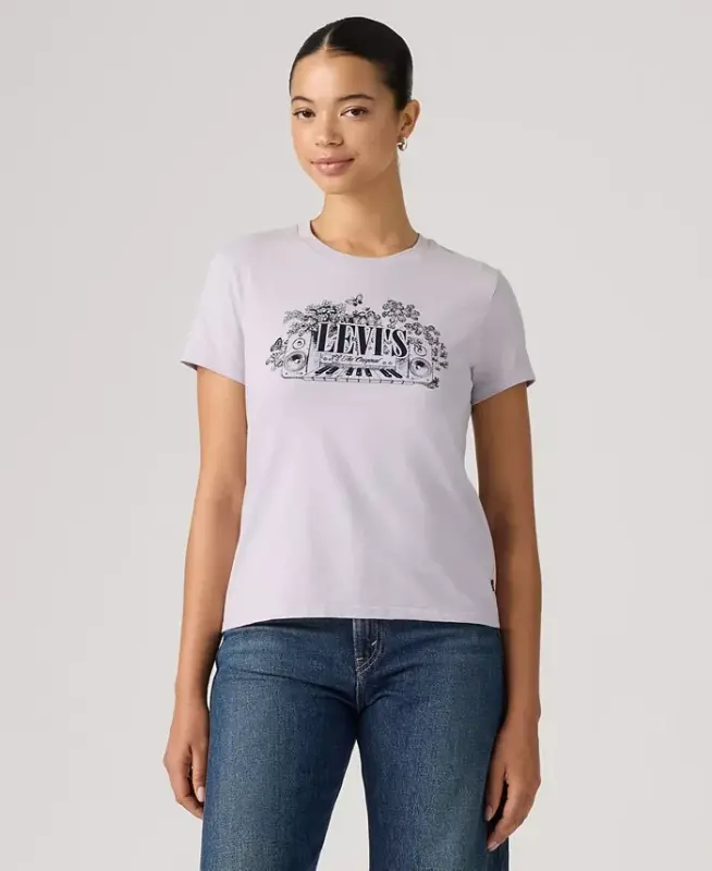 Women's Perfect Graphic Logo Cotton T-Shirt - Serif Synth Lavender Blue - 1
