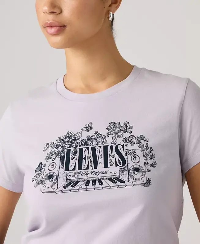 Women's Perfect Graphic Logo Cotton T-Shirt - Serif Synth Lavender Blue - 3