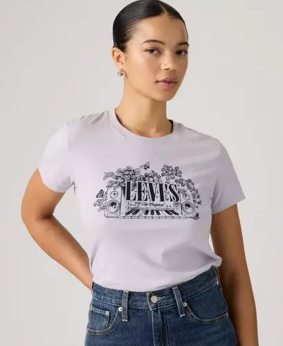 Women's Perfect Graphic Logo Cotton T-Shirt - Serif Synth Lavender Blue - 4