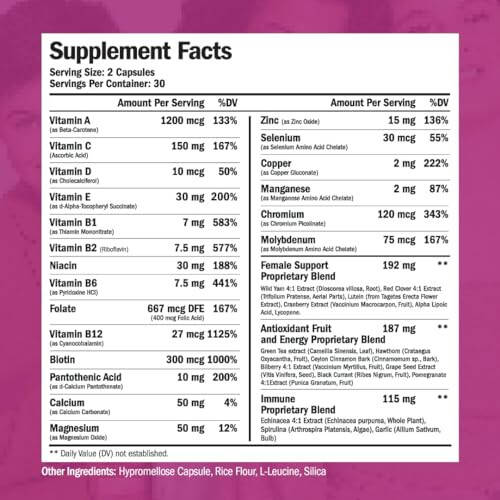 Kadınlar İçin Multivitamin - Enerji, Ruh Hali, Saç, Cilt ve Tırnaklar İçin Kadın Multivitamini ve Multimineral Takviyesi - Kadınlar İçin Günlük Multivitaminler A, B, C, D, E, Çinko, Kalsiyum ve Daha Fazlası. Kadın Vitaminleri Kapsülleri - 10