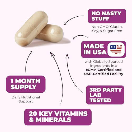 Kadınlar İçin Multivitamin - Enerji, Ruh Hali, Saç, Cilt ve Tırnaklar İçin Kadın Multivitamini ve Multimineral Takviyesi - Kadınlar İçin Günlük Multivitaminler A, B, C, D, E, Çinko, Kalsiyum ve Daha Fazlası. Kadın Vitaminleri Kapsülleri - 4