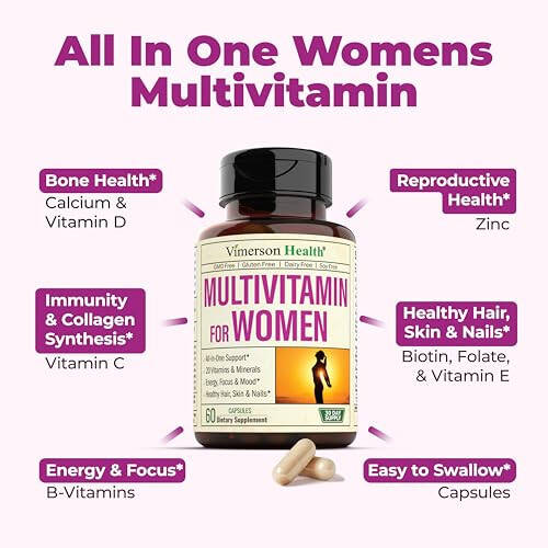 Kadınlar İçin Multivitamin - Enerji, Ruh Hali, Saç, Cilt ve Tırnaklar İçin Kadın Multivitamini ve Multimineral Takviyesi - Kadınlar İçin Günlük Multivitaminler A, B, C, D, E, Çinko, Kalsiyum ve Daha Fazlası. Kadın Vitaminleri Kapsülleri - 3