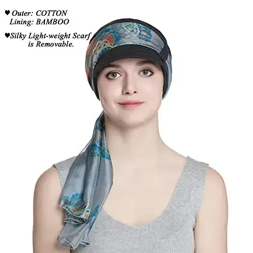 Alnorm Breathable Cotton Hat and Scarf Set Chemo Headwear for Women - 4