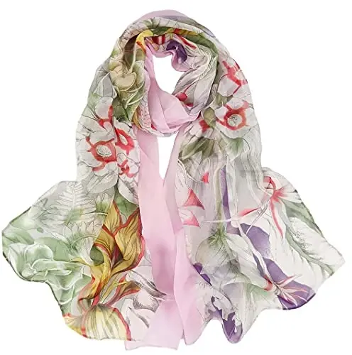 Pokeedioty Scarfs for Women Lightweight Fashion Scarves Elegant Floral Pattern Sheer Scarfs - 1