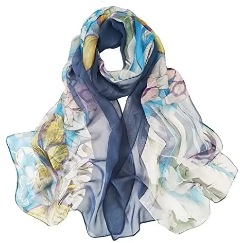 Pokeedioty Scarfs for Women Lightweight Fashion Scarves Elegant Floral Pattern Sheer Scarfs - POKEEDIOTY