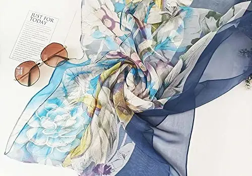 Pokeedioty Scarfs for Women Lightweight Fashion Scarves Elegant Floral Pattern Sheer Scarfs - 2