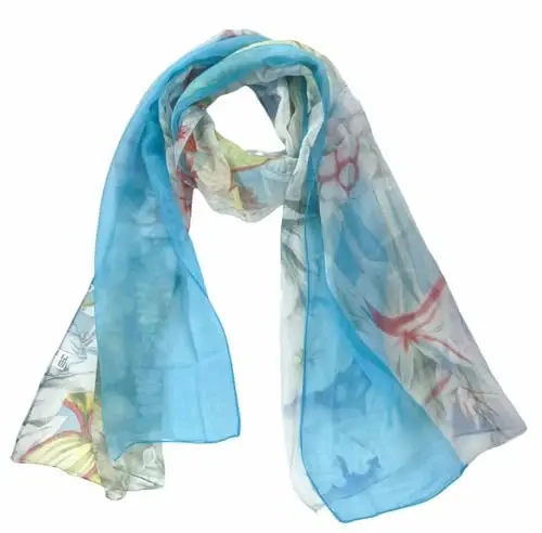 Pokeedioty Scarfs for Women Lightweight Fashion Scarves Elegant Floral Pattern Sheer Scarfs - 4
