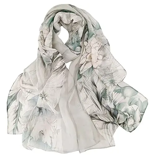 Pokeedioty Scarfs for Women Lightweight Fashion Scarves Elegant Floral Pattern Sheer Scarfs - POKEEDIOTY