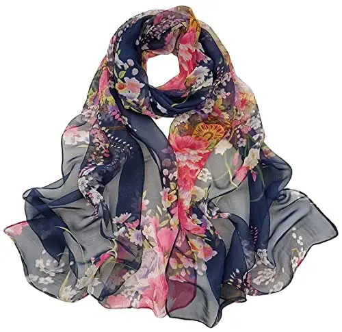 Pokeedioty Scarfs for Women Lightweight Fashion Scarves Elegant Floral Pattern Sheer Scarfs - 1