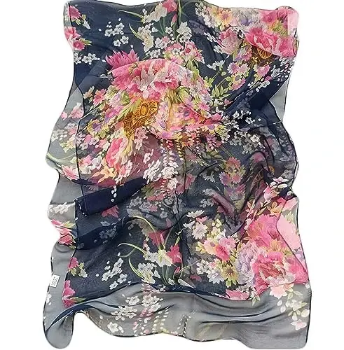 Pokeedioty Scarfs for Women Lightweight Fashion Scarves Elegant Floral Pattern Sheer Scarfs - 2
